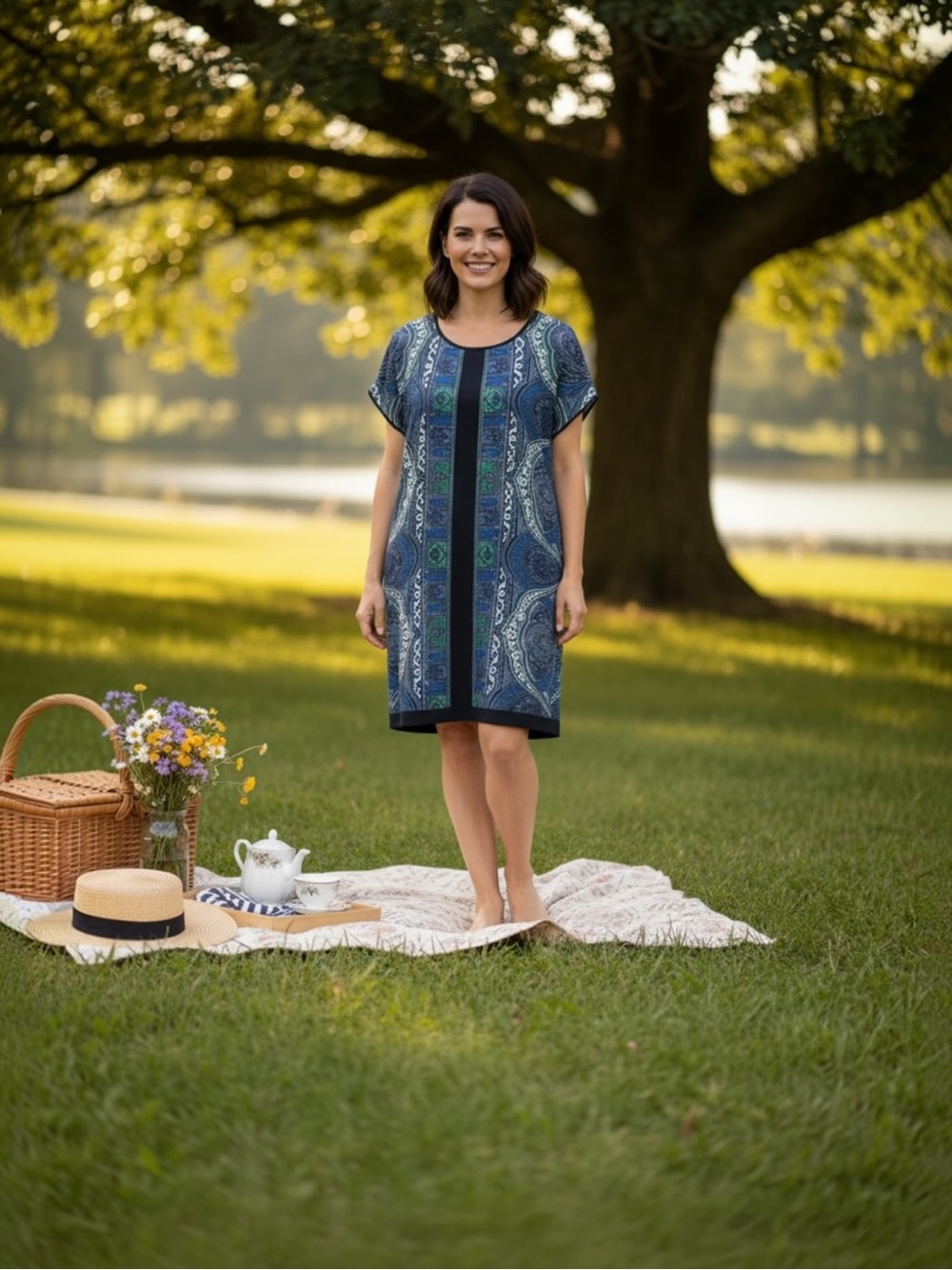 Kut from the Kloth geometric print pullover short sleeve stretch dress size 8